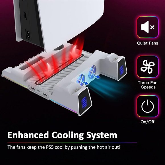 PS5 Slient Cooling Stand with RGB LED Light, Dual Charging Station - Picture 4 of 8